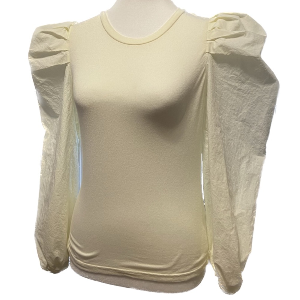 Skies are Blue Puff Sleeve Blouse Cream Crew Neck Size XS NWT